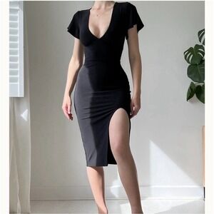 NWT AYM Black Hyde‎ Midi Dress Bodycon Lace Back Stretch Size Medium